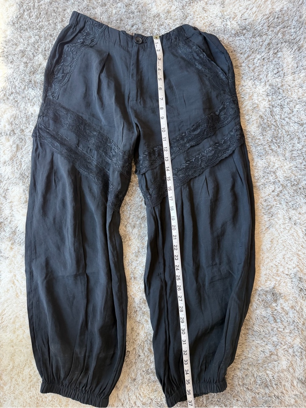 Anthropologie Black Casual Lace-Trim Elastic-Cuff Pants